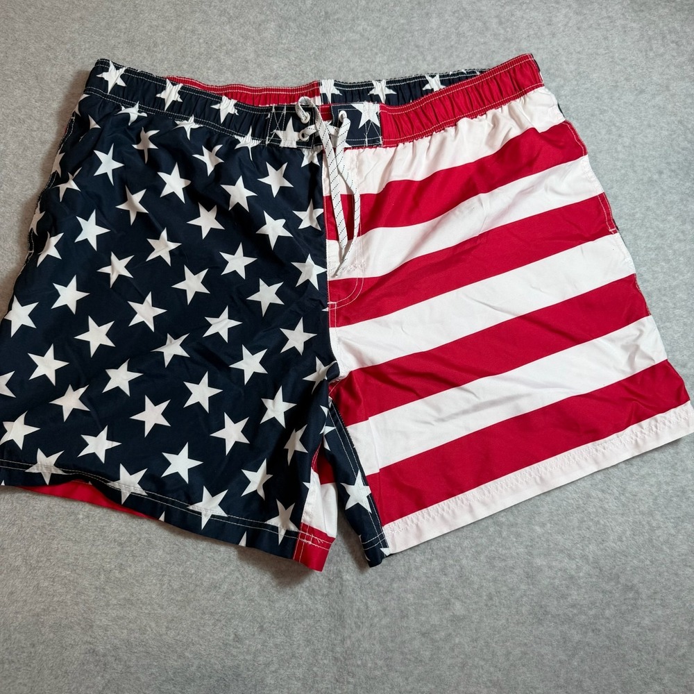 George Mens 2XL American Flag Stars Stripes Swim Trunks Board Shorts Patriotic - Picture 2 of 9